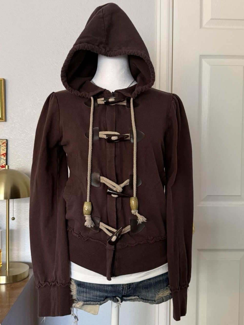Women’s Brown Hooded Toggle Bomber Jacket